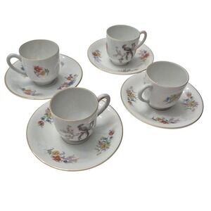 Carl Tielsch Altwasser Peasant Demitasse Cup Saucer White Gold Trim Wedding Set4
